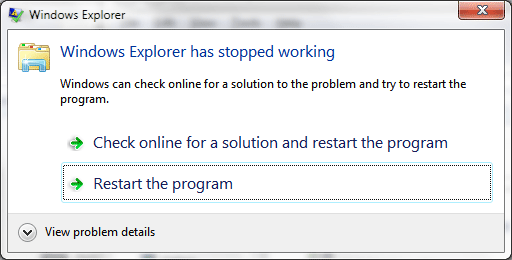 lỗi Windows explorer has stopped working