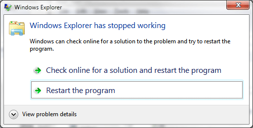 lỗi Windows explorer has stopped working lỗi Windows explorer has stopped working