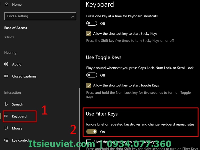 Bật filter key bàn phím Bật filter key bàn phím