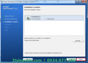 Chọn thư mục để lưu cài đặt và next