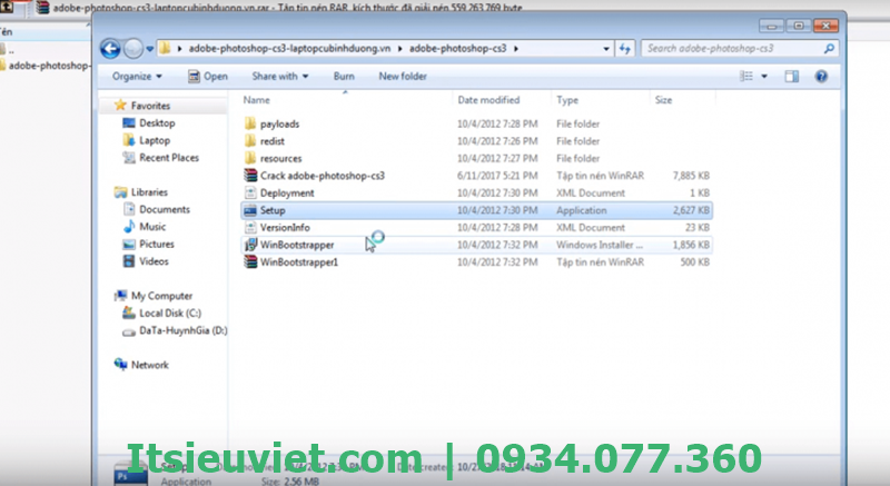 Chọn file Setup để bắt đầu cài photoshop CS3