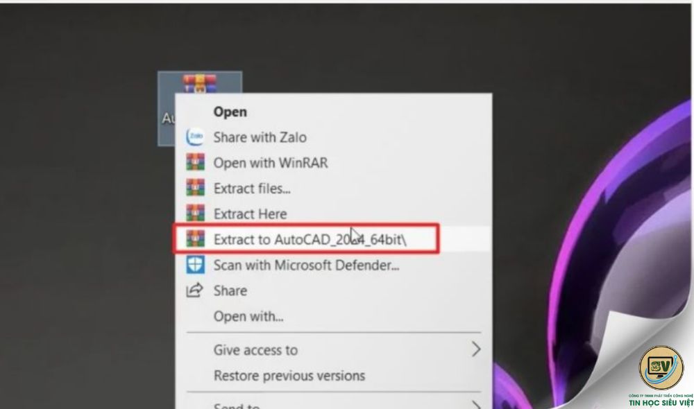 Giải nén file Autodesk autocad 2024 vừa mới tải về máy tính