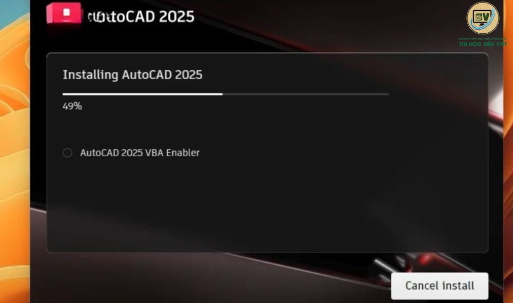 Đợi phần mềm Autocad 2025 cài đặt về máy tính
