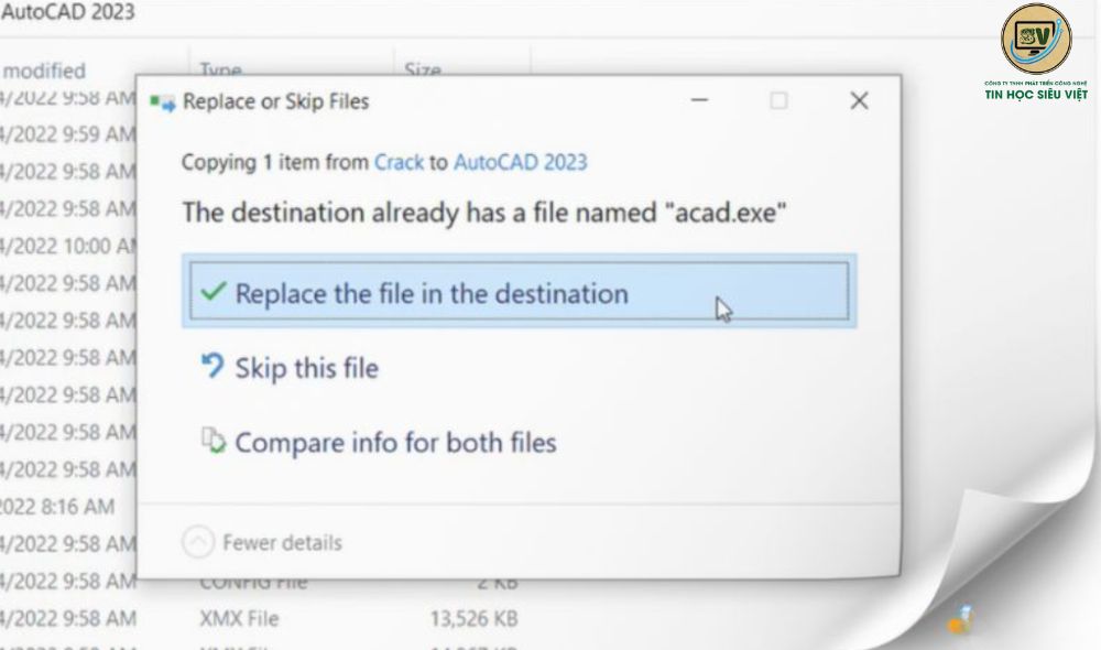 Chọn Replace the file